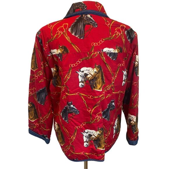 Anne Carson Quilted Vintage Equestrian Horse Print Coat Size XL - Picture 4 of 7